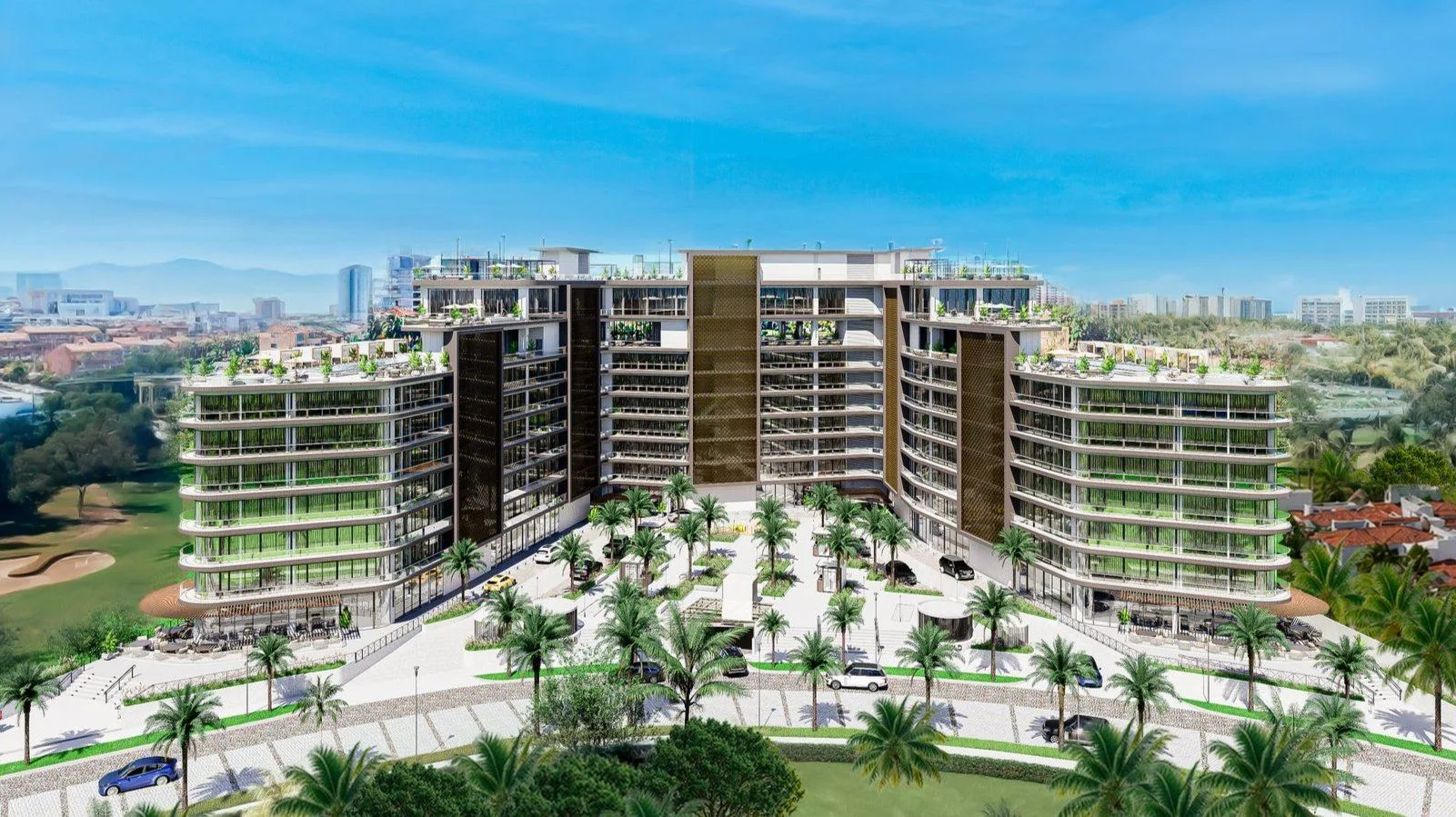 Marina Gold · vista aérea central del edificio